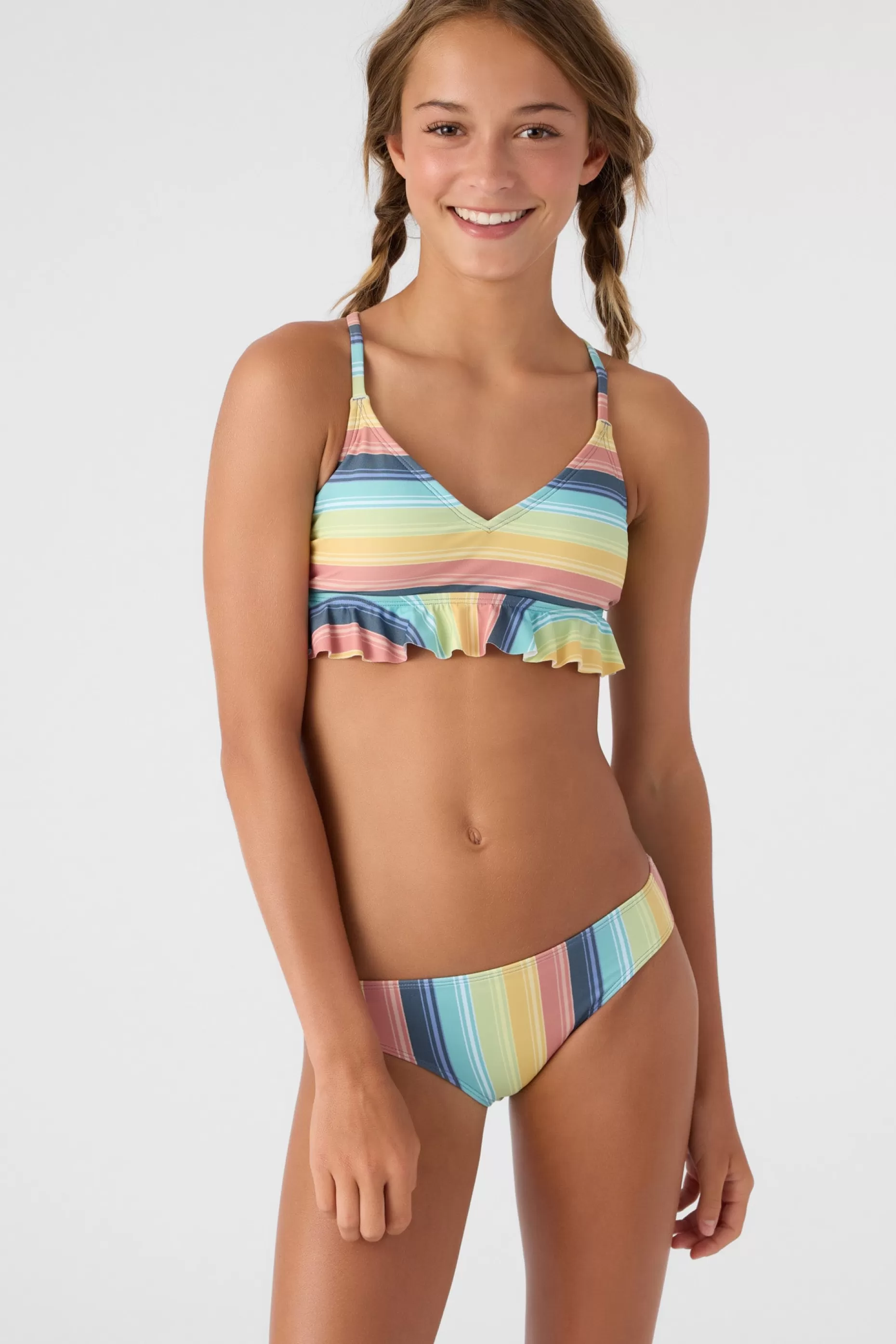 O’Neill GIRL'S BEACHBOUND STRIPE PEPLUM TRI-TOP & BOTTOMS^Women/Kids Swim Sets | Swim Sets