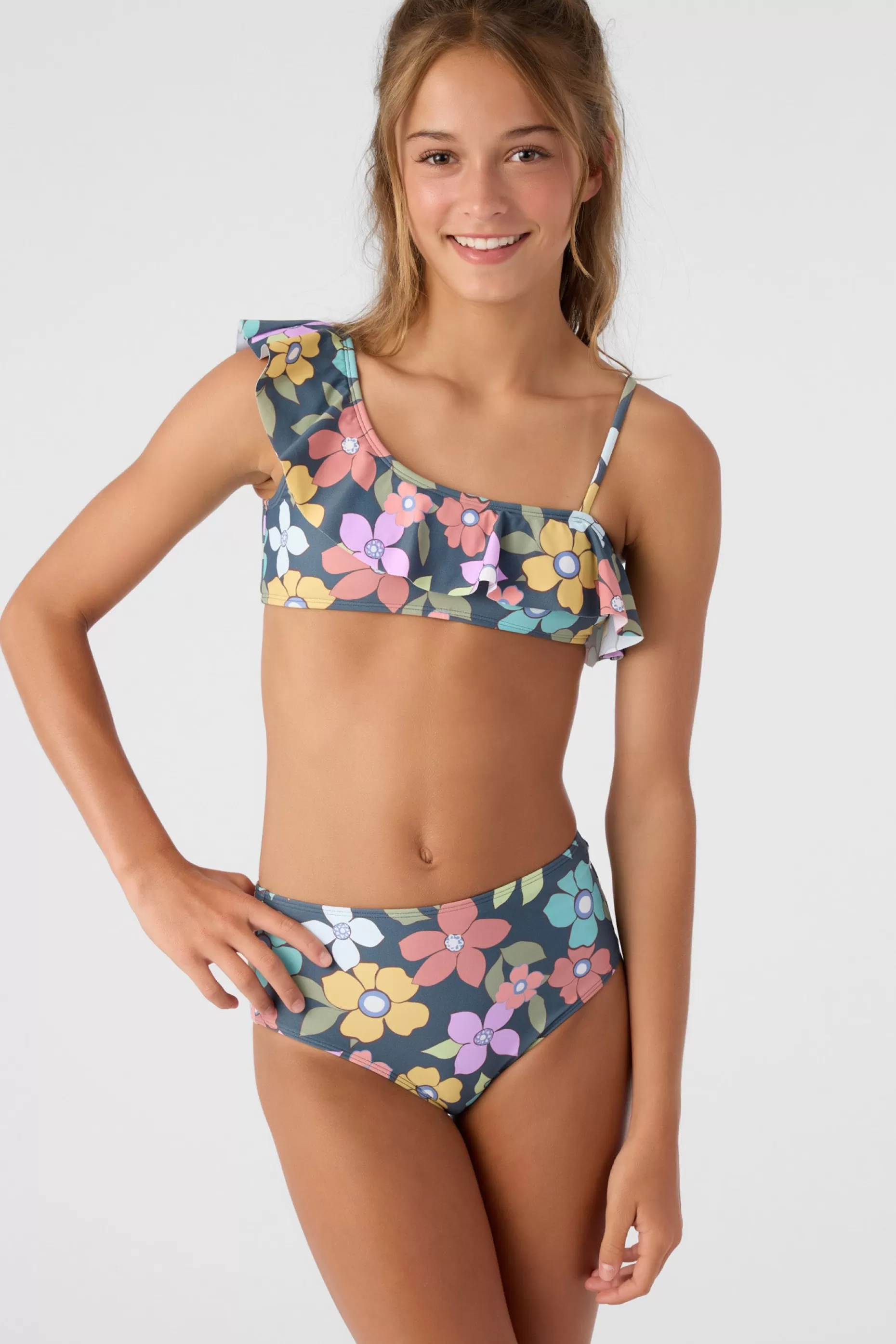 O’Neill GIRL'S LAYLA FLORAL ASYMMETRICAL RUFFLE SWIM SET^Women/Kids Swim Sets | Swim Sets