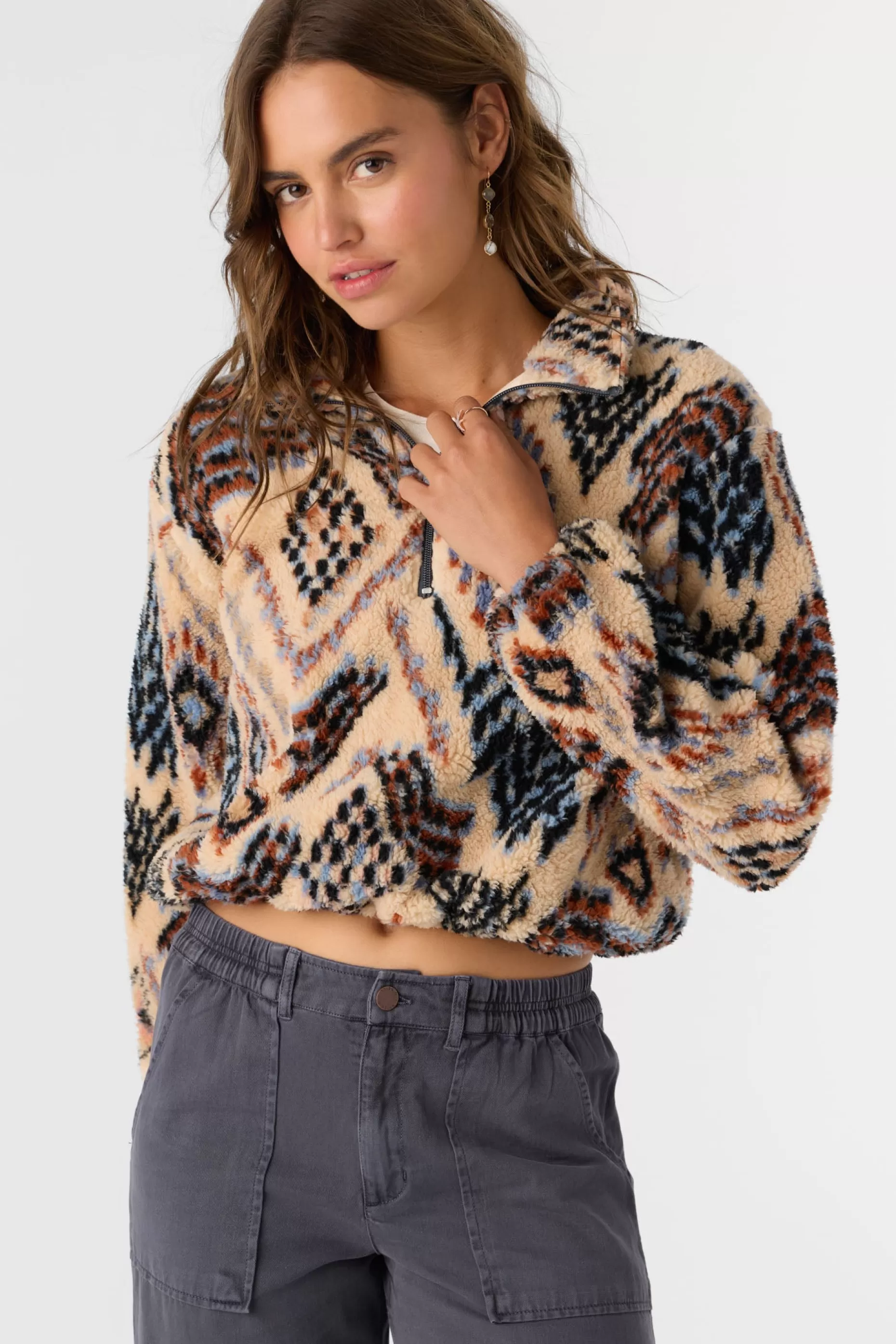 O’Neill KACEY PALMER PRINT HIGH PILE FLEECE PULLOVER^Women Jackets