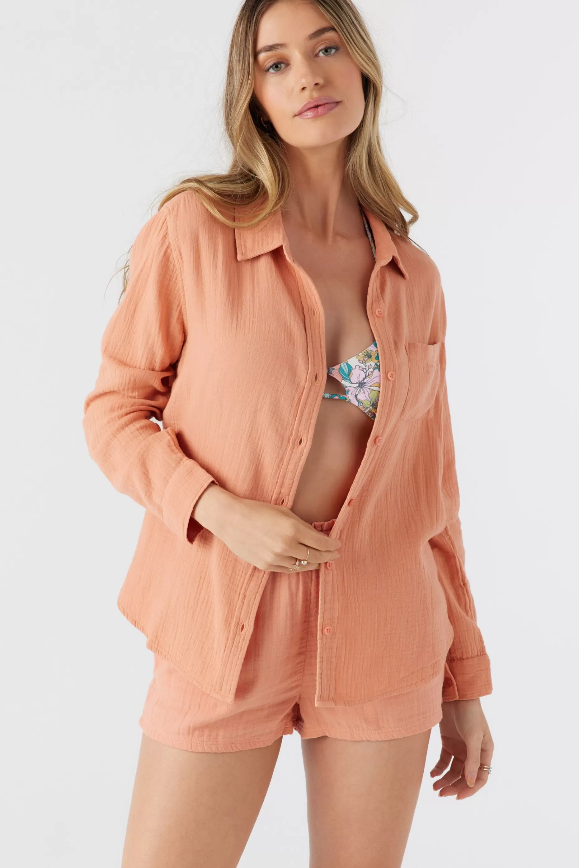 O’Neill LENI CRINKLE DOUBLE GAUZE BUTTON DOWN SHIRT^Women Cover-Ups | Tops