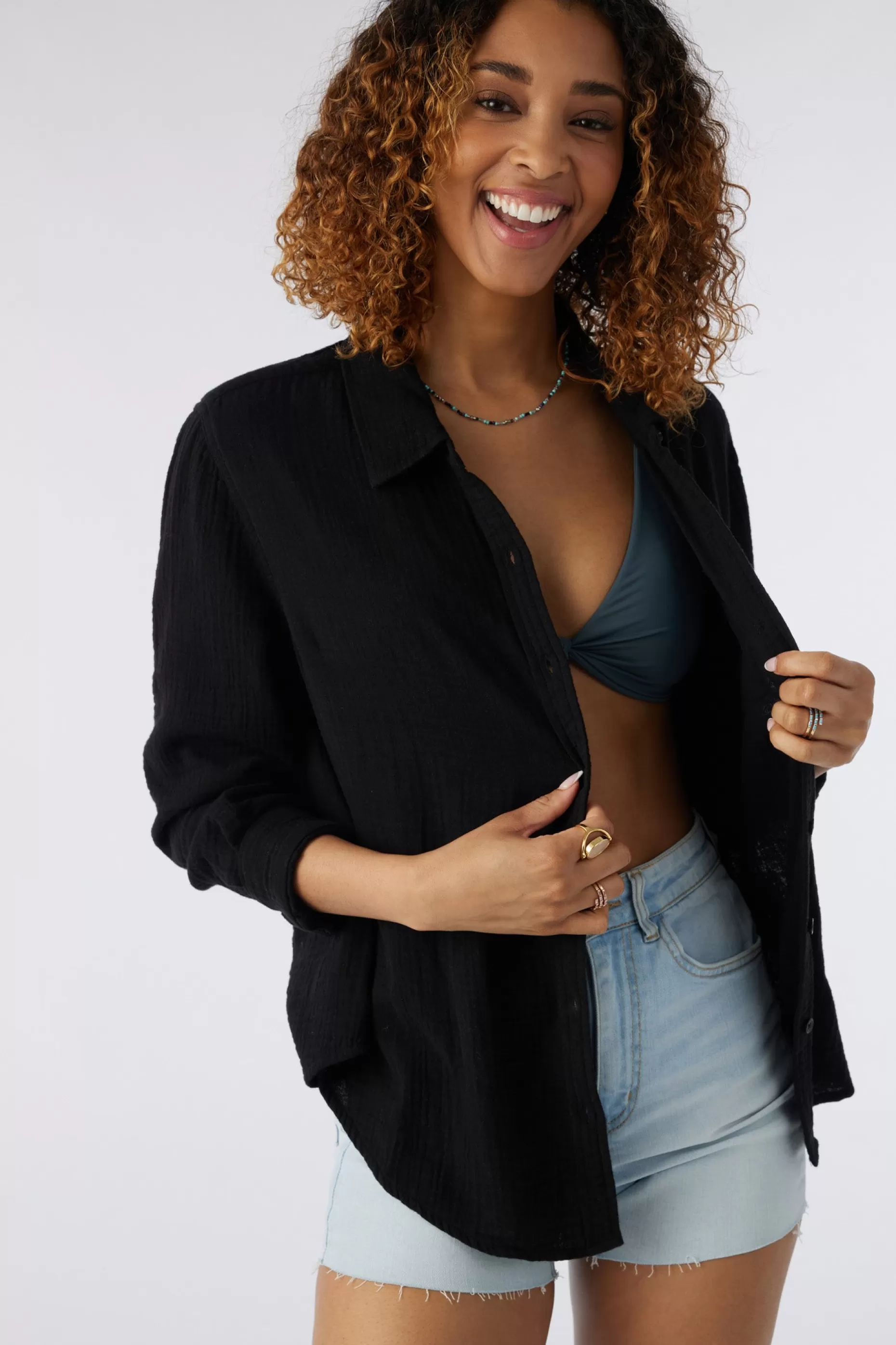 O’Neill LENI CRINKLE DOUBLE GAUZE BUTTON DOWN SHIRT^Women Cover-Ups