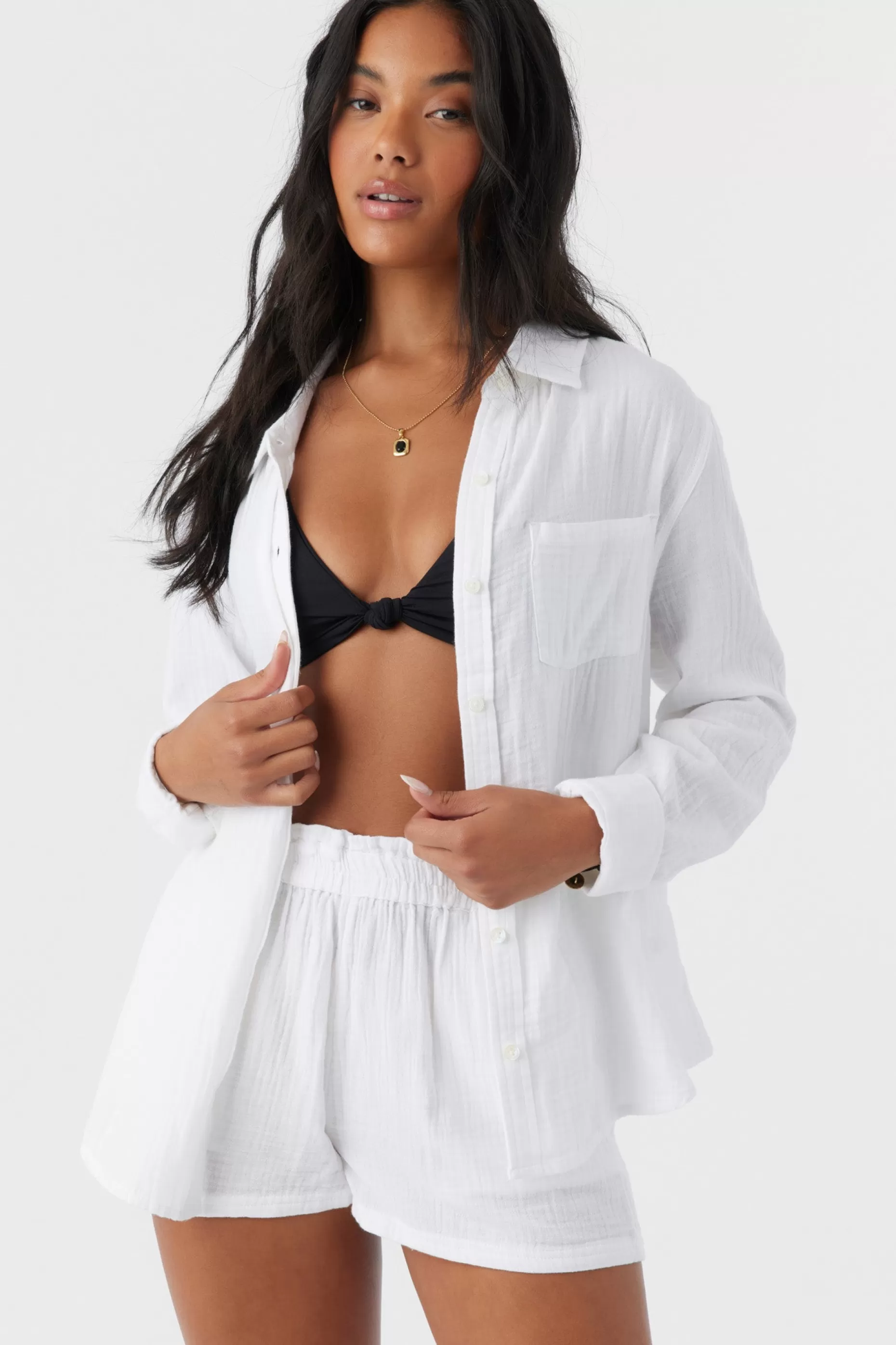 O’Neill LENI CRINKLE DOUBLE GAUZE BUTTON DOWN SHIRT^Women Cover-Ups