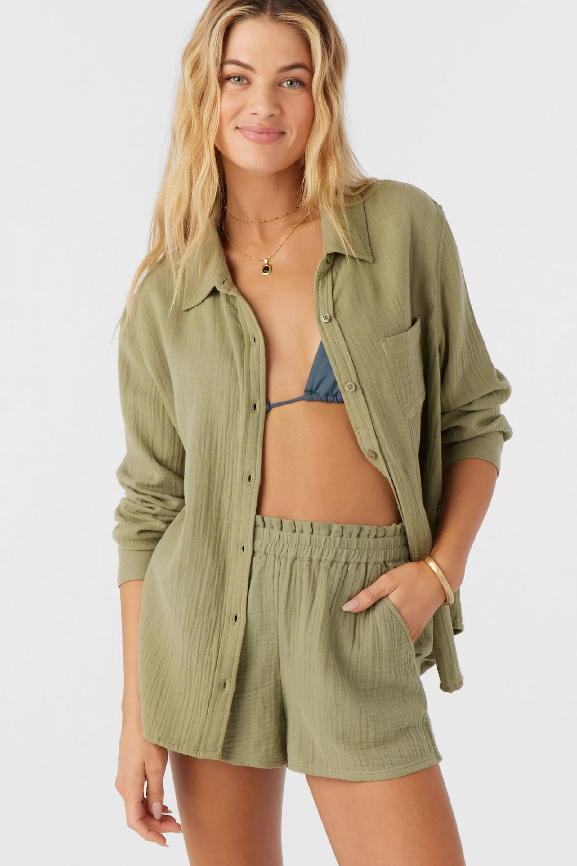 O’Neill LENI CRINKLE DOUBLE GAUZE BUTTON DOWN SHIRT^Women Cover-Ups